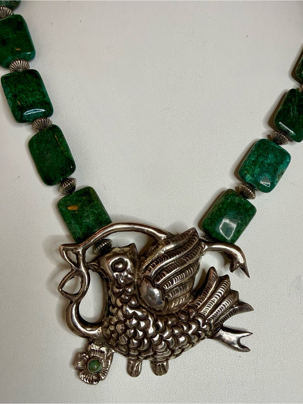 925 Panamericana Mexican Silver Bird Pendant Necklace with African Jade